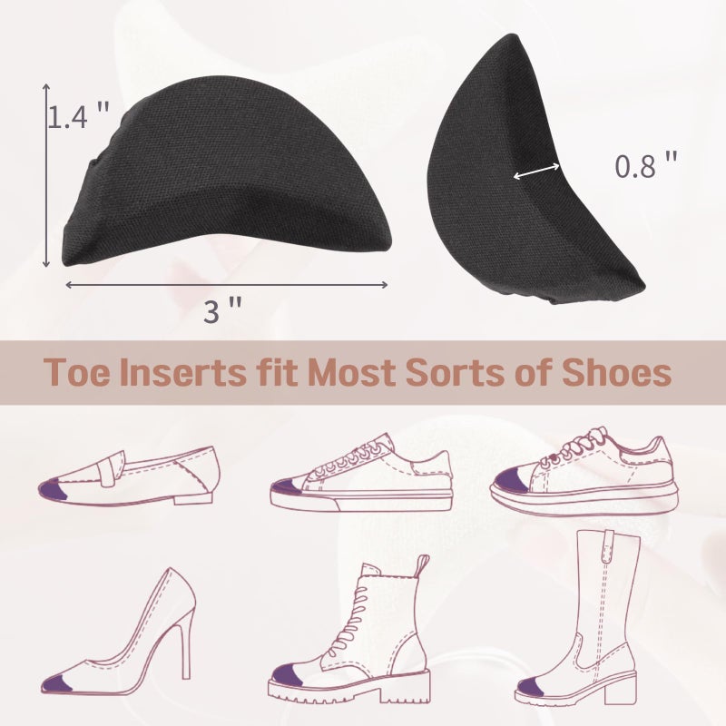 EACOZY Toe Inserts for Shoes Too Big, 4 Pairs Shoe Inserts for Women Men, Foam Toe Filler, Shoe Fitters, Black and Beige - Image 5